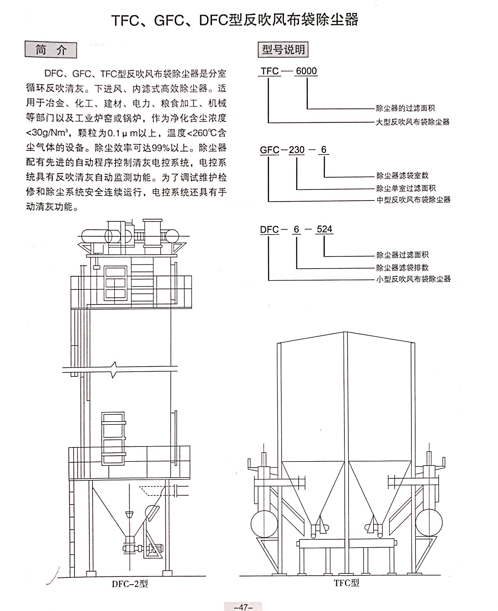 TFC、GFC、DFC型反吹風(fēng)布袋除塵器結(jié)構(gòu)圖